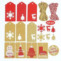 Christmas Gift Wrap Tags with Twine, 220 PCS Xmas Hang Tags Paper Cut Tree Snowflake Elk Craft Paper Cards for Christmas Gift Bags Wrap 11 Designs with 131.2 Foot String