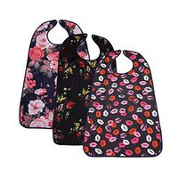 Adult Bibs for Eating (3 Pack)- Washable Reusable Waterproof Clothing Protector with Crumb Catcher-Bibs for Seniors for Eating at Mealtime 30"L x 19.5" Women(New Upgrade) (Pink)