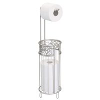 mDesign Metal Freestanding Toilet Paper Roll Holder Stand and Dispenser with Storage for 3 Rolls of Reserve Toilet Tissue - for Bathroom Storage Organizing - Holds Mega Rolls, Floral Pattern - Satin