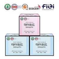 DAYWITH Sanitary Pads Certified Organic Cotton Menstrual Pads Ultra Thin Natural Sanitary Napkins with Wing Type/Wide 2 Pack (24p) + Regular 1 Pack (20p)