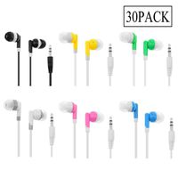Wholesale Kids Bulk Earbuds Headphones Earphones Assorted Colors for Schools, Libraries, Hospitals,Gifts Individually Bagged (30pack)