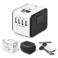 T3MCO BO-002 1 International Travel Adapter-Use Worldwide in UK EU AUS USA-4 USB Ports Cable and Carry CASE-Take This On Your Next Holiday for Multi Device Charging, WHITE