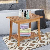 Kinbor Bamboo Shower Bench Bath Seat Bench Perfect for Indoor or Outdoor with Storage Shelf, Durable Bath Spa Organizer Stool