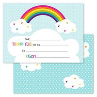 Rainbows and Hearts Kids Thank You Note Card Pack - Set of 20 fill in the blank cards with envelopes