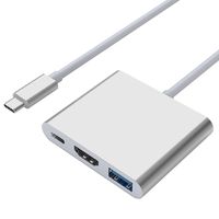 3 in 1 USB C Hub, USB Type C Docking Station Extend to USB3.0/ 4K HDMI USB C Converter Support PD Charging Compatible for Macbook Pro, Google Chromebook Pixel, Dell HP Laptops, Aluminium alloy, Silver