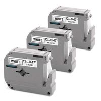Replace M-K231s M-K231 P-Touch M95 Label Tape Compatible with Brother M Tape M231 MK231 12mm 0.47 Inch Black on White for Ptouch PT-70BM PT-90 PT-M95 PT-70 PT-65 PT-85 PT-45 PT-70SR PT-80, 8m 3-Pack
