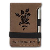 Mini Notepad, Tulips, Personalized Engraving Included (Dark Brown)