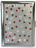 Eclipse Red & White Bedazzled Studs & Pearls Crushproof Metal Cigarette Case, 100s, 3101ST20P