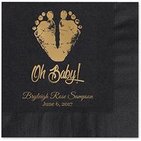 Baby Feet and Toes Personalized Beverage Cocktail Napkins - 100 Custom Printed Black Paper Napkins with choice of foil