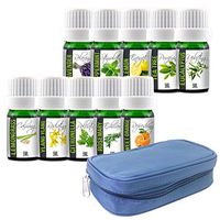 10 Essential Oils Gift Starter Set with Carry Travel Case that includes Therapeutic Grade Aromatherapy Oils of Lavender, Sweet Orange, Lemon, Peppermint and more. 100% Pure Plant Based Essential Oils