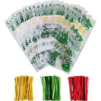 Boao 100 Pieces Christmas Cellophane Bags Christmas Tree Patterns Treat Bags Christmas Clear Goodies Bags with 150 Pieces Twist Ties for Christmas Party Supplies