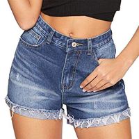 Veodhekai Women Pants OL High-Waist Straight-Barrel Flanged Jeans Shorts Fashion Holiday Short Pants Blue
