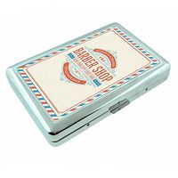 Vintage Barber Shop Sign S4 Silver Cigarette Case Metal Wallet Id Holder 4" X 2.75" RFID Protection
