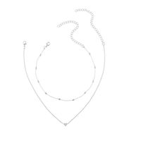 TOPUNDER Women Double Layer Heart Pendant Statement Chain Necklace Jewelry