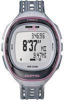 Timex Women's T5K629 Ironman Run Trainer GPS Speed + Distance Silver-Tone/Pink Resin Strap Watch