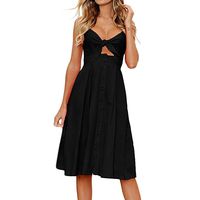 [Summer Dress] Women's Sexy Deep V Neck Backless Split Maxi Party Dress Bowknot Lace Up Dress for Beach Holiday (Black, M=Bust:29.9"-37.8")