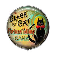 Steampunk Black Cat Box/Pill case - Vintage Black Kitty Good Luck Cat Art Photo Pill Box/case - Three-Compartment Pill Box/Pill case