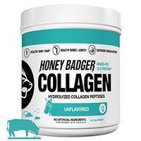 Honey Badger Natural Keto Collagen Peptides Protein Powder | Unflavored | Gluten Free Paleo + Amino Acids BCAA Digestive Enzymes | Hydrolyzed 10g Grass Fed Non GMO Supplement | 30 Servings
