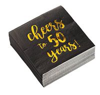 Cocktail Napkins - 50-Pack Luncheon Napkins, Disposable Paper Napkins Party Supplies for Birthday, Anniversary, 3-Ply, Cheers to 50 Years Design, Unfolded 10 x 10 inches, Folded 5 x 5 inches
