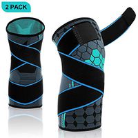 Knee Brace Compression Sleeve with Strap by (Pair) for Men Women,Breathable Elastic Blend - Anti Slip,Knee Pain Relief & Injury Rehabilitation Sports Running Hiking Powerlifting