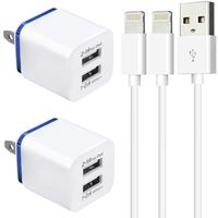 Boost Charger, 2-Pack Power Adapter 2 Port USB Block and 2-Pack Charging Cable Cords Compatible with iPhone X/8 Plus/7 Plus/6S/ 6 /6S Plus/5/5S/5C/XS/XR/XS Max/iPad/iPo Case
