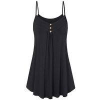 Boomboom Summer Women Plus Size Loose Button V Neck Cami Tank Tops Size S-5XL (Black,XL)