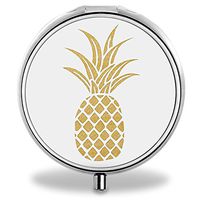 IMLONE Pill Organizer, Customized Pineapple Painting Pill Boxes with 3 Components and Mirror for Travelling and Daily Needs