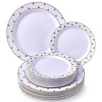 Silver Spoons 1836X6 Disposable 240 PC DINNERWARE Set Dinner 120 Dessert Plates | Heavy Duty Plastic Dishes | Elegant Fine China Look, Servings, Gold