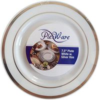Plexware White Plastic Plates With Silver Rim 7.5 Inch-Total 120 Plates
