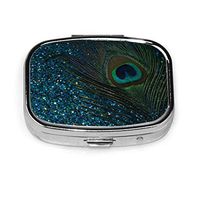Pill Organizer Box Metal Pill Container Portable Vitamin Medicine Case for Pocket,Purse,Daily Needs and Travelling -Glittery Aqua Blue Peacock Round