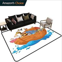 Bigdatastore Cartoon Vegetables Area Rug Boys Room, The Ark Cartoon Style Mammals Smiling Transportation in Only Ship Artwork Print, Easy Maintenance Area Rug Living Room Bedroom Carpet(8'x 10')