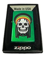 Zippo Custom Lighter - Rastafari Rasta Dead Skull w/Dreads - Meadow Green