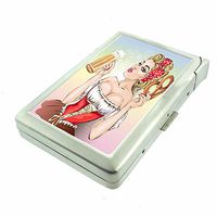 German Pin Up Girls Germany D1 Cigarette Case Lighter Smoking King Size Cigarettes Silver Metal Wallet 4" X 2.75" RFID Protection