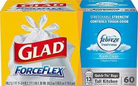 Glad ForceFlex OdorShield Fresh Clean Tall Kitchen Quick-Tie Trash Bags, 13 gallon, 60 count