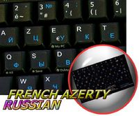 FRENCH AZERTY RUSSIAN CYRILLIC NON-TRANSPARENT KEYBOARD STICKER ON BLACK BACKGROUND FOR DESKTOP, LAPTOP AND NOTEBOOK