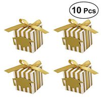 OULII 10PCS Stripes Paper Graduation Candy Treat Boxes Gift Boxes with Doctoral Cap Card Tag For Graduation Party Favors (Golden)