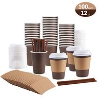 100 Pack 12 Oz Coffee Cups, Paper Coffee Cups With Lids Straws and Sleeves, Disposable Coffee Cups 12 Oz Coffee Cups Disposable Coffee Cups With Lids Paper Coffee Cups With Lids 12 Oz Paper Coffee Cup