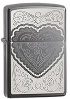 Fancy Victorian Heart Black Ice Chrome Zippo Lighter