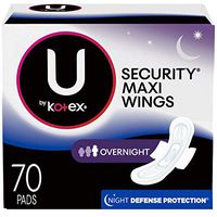 U by Kotex Security Maxi Pads with Wings, Overnight, Unscented, 70 Count