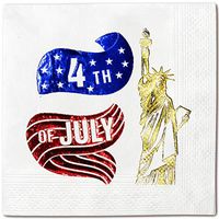 4 of July Engraved Statue Of Liberty USA Pack 50 Napkins Gold Foil Cocktail