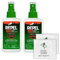 Repel 100 Insect Repellent, Pump Spray, 4-Ounce (2 Pack W/ 2 HAO Wipes)
