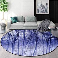 RUGSMAT Woodland Modern Machine Round Bath Mat,Winter Woodland Foggy Coffee Table Mat Non-Skid Living Room Carpet Diameter-51