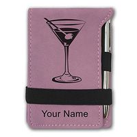 Mini Notepad, Martini Glass, Personalized Engraving Included (Pink)
