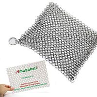 Amagabeli Stainless Steel Cast Iron Cleaner 8”x6” 316L Chainmail Scrubber Pan Scraper Cookware Accessories Pan Dutch Ovens Polycarbonate Skillet Scraper Pot Grill Brush Seasoning Cleaning Tools Set