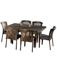 Christopher Knight Home 235374 Deal Furniture | Dana Point Brown 7 Piece Outdoor Wicker Dining Set