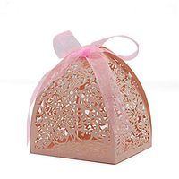 KPOSIYA Pack of 100 Laser Cut Rose Candy Boxes, Favor Boxes 2.5"x 2.5"x 3.1", Gift Boxes Bridal Shower Anniverary Birthday Party Wedding Favor (100,Pink)