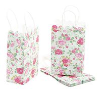 Paper Gift Bag - 24-Pack Vintage Floral Party Favor Bags, Paper Treat Bags for Weddings, Pink Rose Design, 5.3 x 8.5 x 3.1 Inches