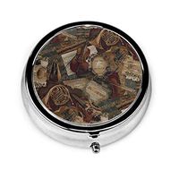 NTMCXFW Pill Box Case Retro Violins Trumpets French Horns Travel Case Holder Portable Carry On Gum Case Pill Box 3 Compartment Medicine Case -Daily Medication Organizer Storage for Travel Organizer