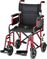 NOVA Lightweight Transport Chair with Removable & Flip Up Arms for Easy Transfer, Anti-Tippers Included, Red