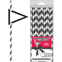 FashionStraws™ & Drink Flags - Black Stripes
